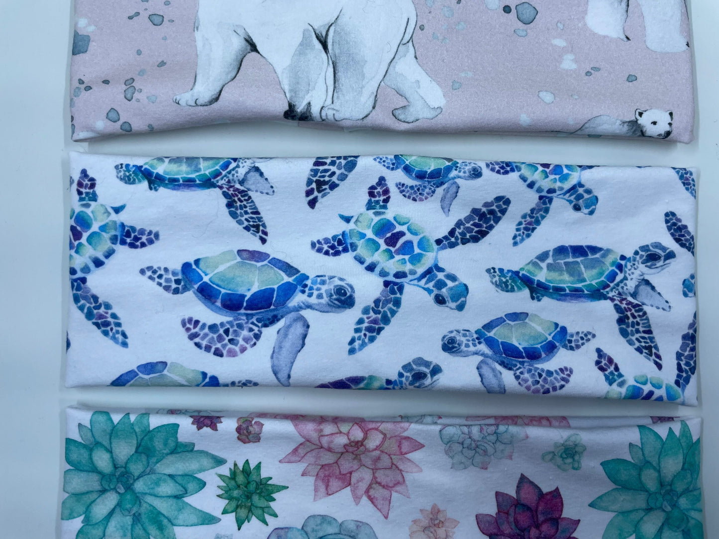 Succulents Headband with Turtles and Polar Bears Watercolor Headbands Jersey Knit Soft