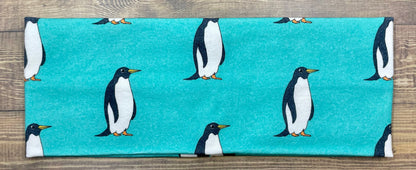 Bioluminescent Frogs and Teal Penguins Handmade Headbands Jersey Knit Soft Watercolor Graphic Design Art