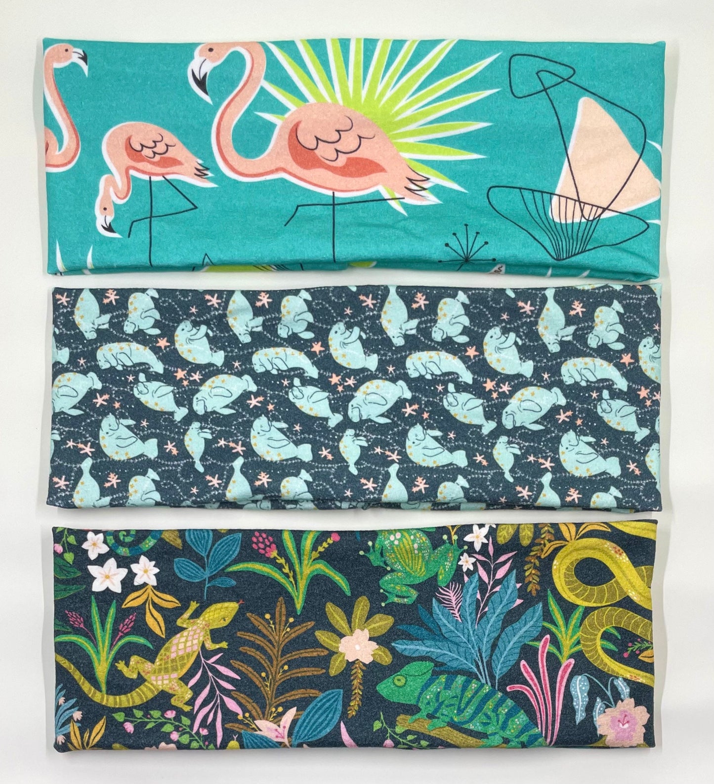 Florida Flamingo Manatee Lizards and Snakes Handmade Headbands Jersey Knit Soft