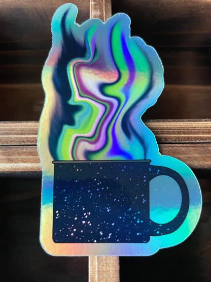 Holographic Coffee Cup Sticker: Waterproof Vinyl Decal