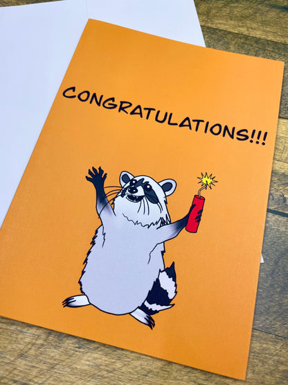 Cute Raccoon Chaos Explosive Greeting Card Thank You Congratulations Card