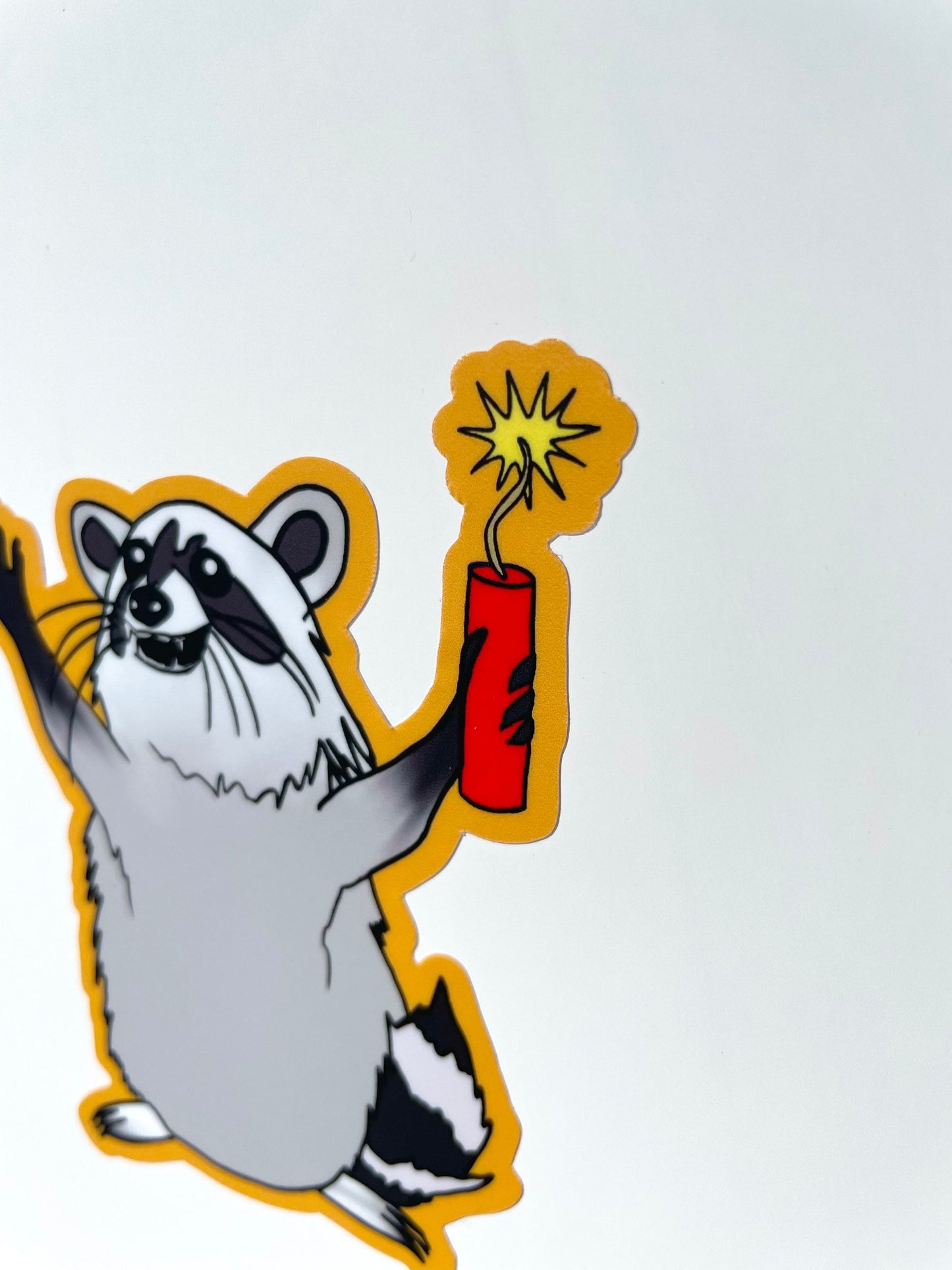 Chaos Raccoon with Dynamite Original Artwork Sticker Gift Hydroflask Waterproof Sticker Decal Fade Resistant