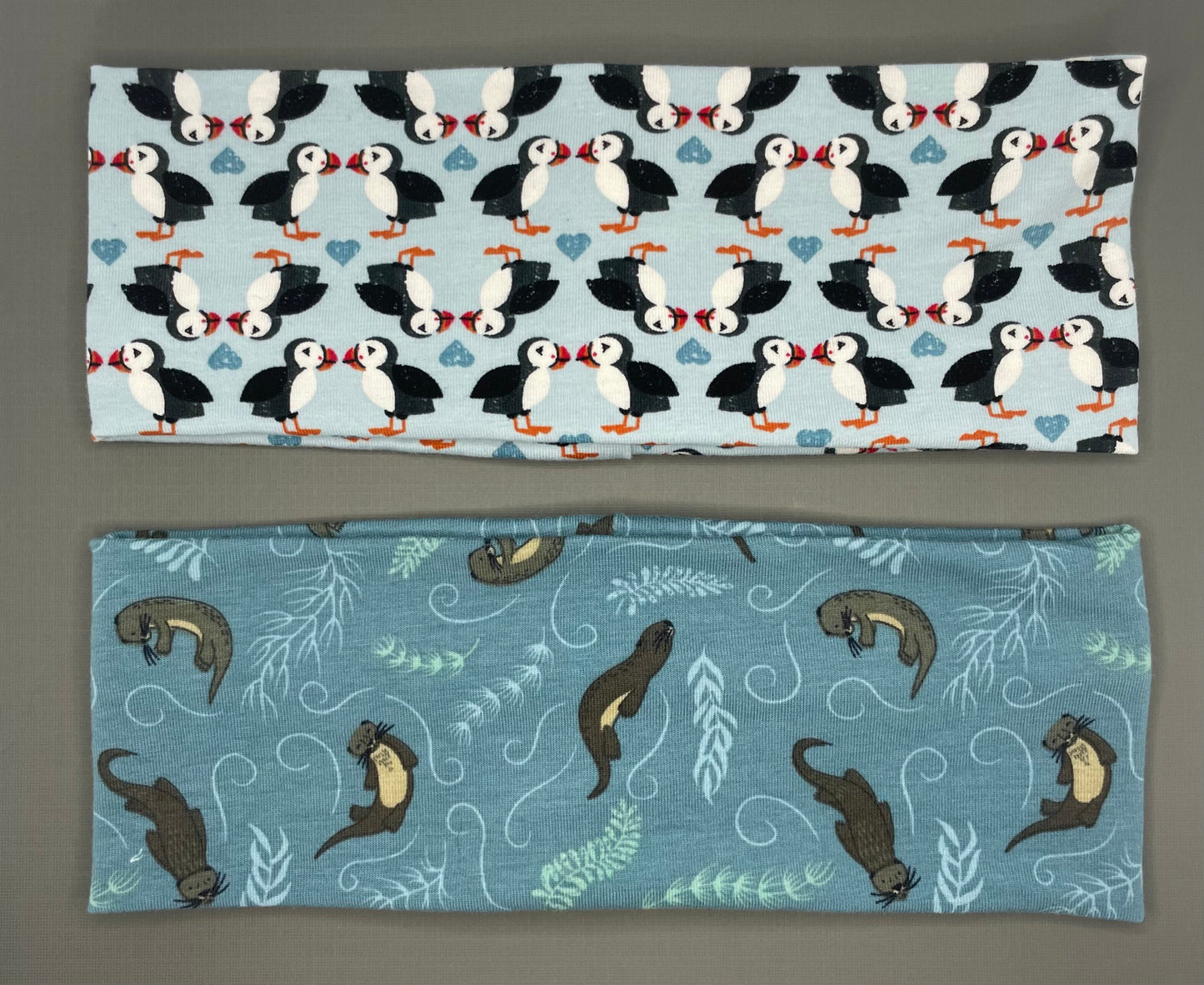 Sea Otter and Puffin Alaskan Handmade Headbands Jersey Knit Soft