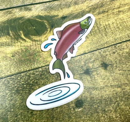 Jumping Salmon Sticker: Waterproof Alaska Fish Art