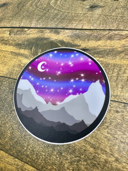 Alaska Mountain Aurora Sticker: Waterproof Vinyl Decal