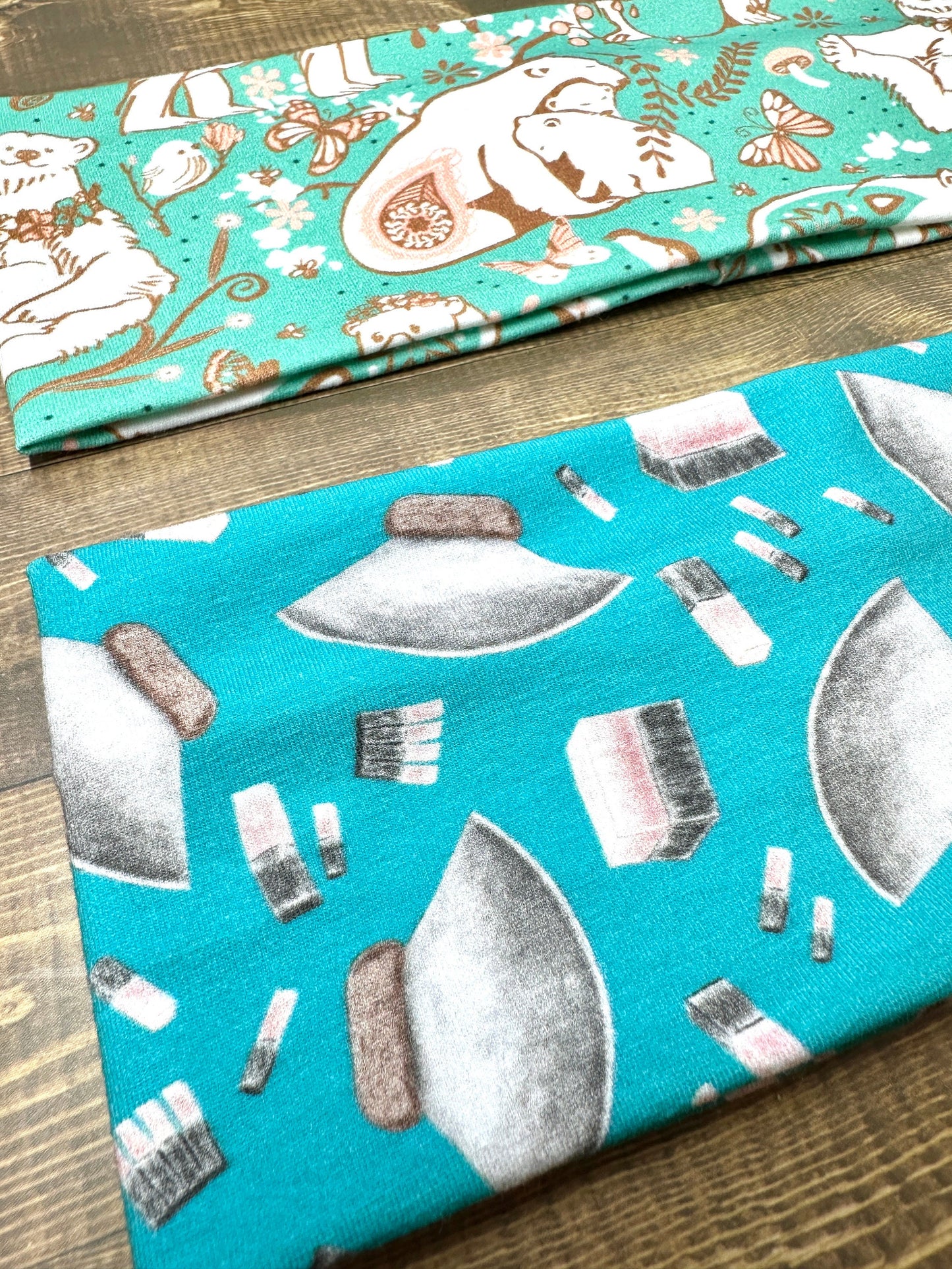 Polar Bear Heabdnsd, Alaska Ulu Headband, Handmade Knit Soft Headbands, Forrest and Mushroom