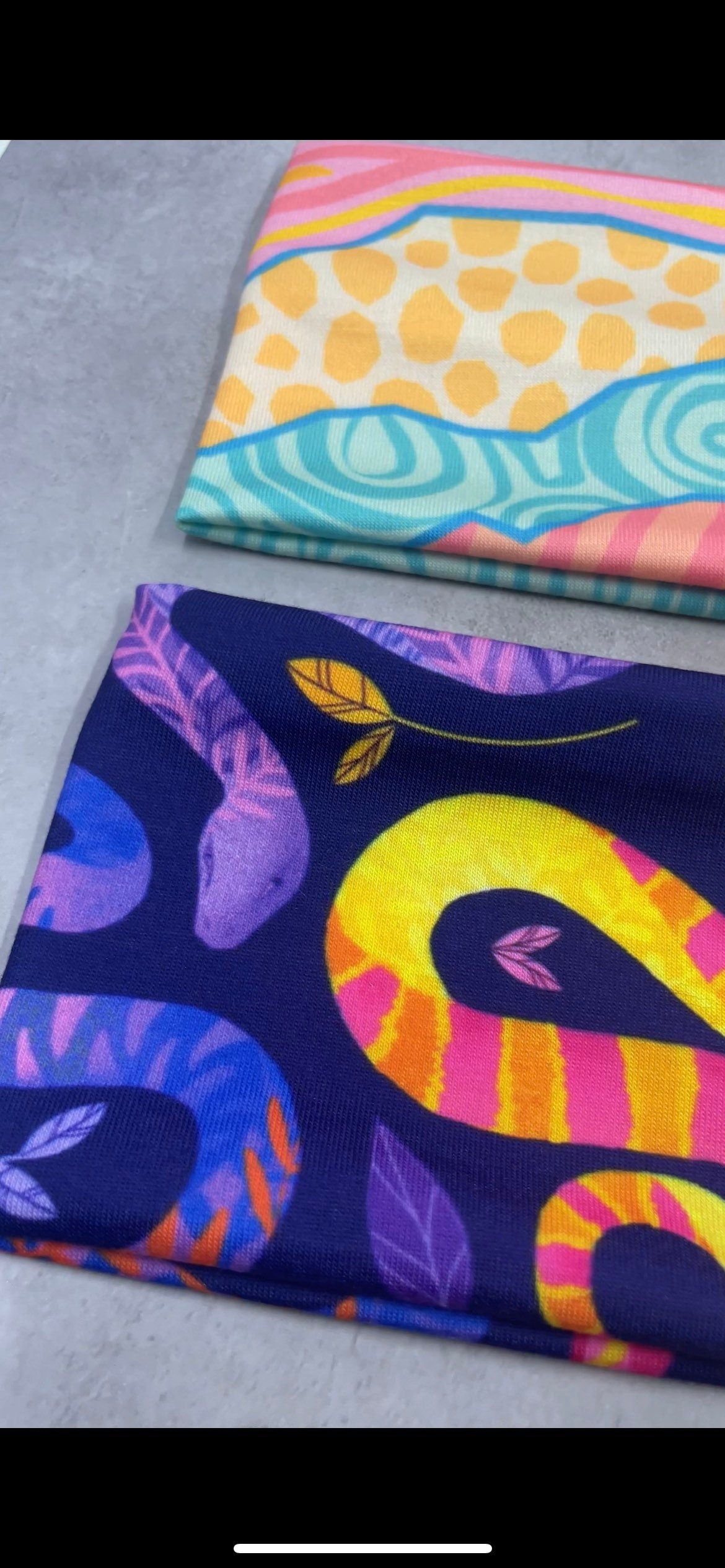 Neon Snakes and Abstract Mountains Spring Colors Jersey Knit Soft Headbands
