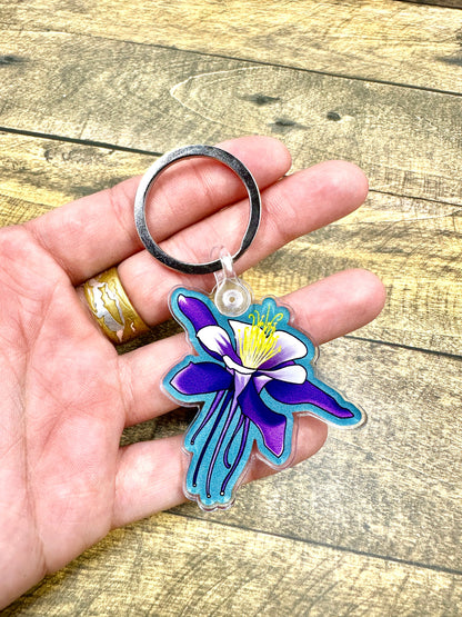 Columbine Flower Happens Keychain Floral Original Design