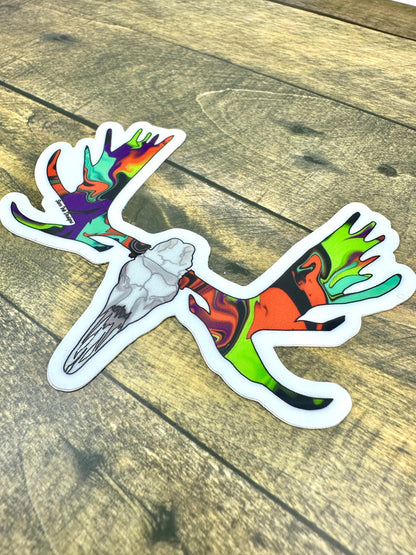 Moose Skull Vinyl Sticker: Alaska Animal Art, Waterproof Laptop Decal