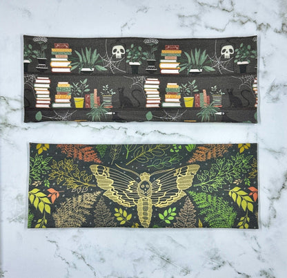 Handmade Dark Academia Headband: Moth, Ferns, Bookshelves Print