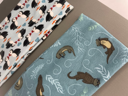 Sea Otter and Puffin Alaskan Handmade Headbands Jersey Knit Soft
