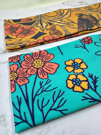 Handmade Floral Jersey Knit Headband: Bird & Beetle Print