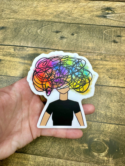 Messy Mind Sticker Original Art Portrait Brain Fog Colorful mental health awareness Vinyl and Waterproof